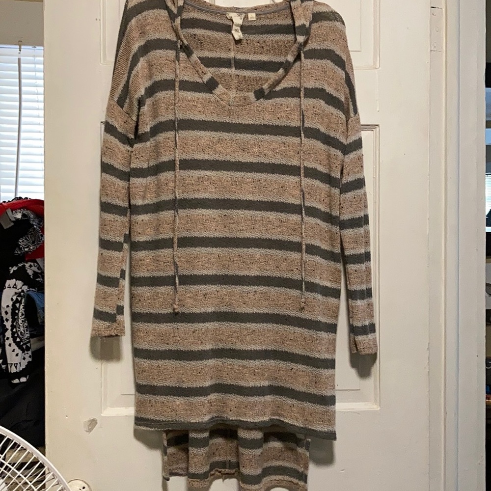 Long striped sweater with hood